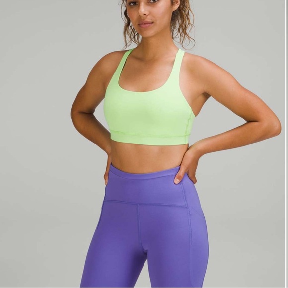 Lululemon Energy Sports Bra Top 6 Medium Support Screaming Green Light Run Gym - Picture 1 of 6
